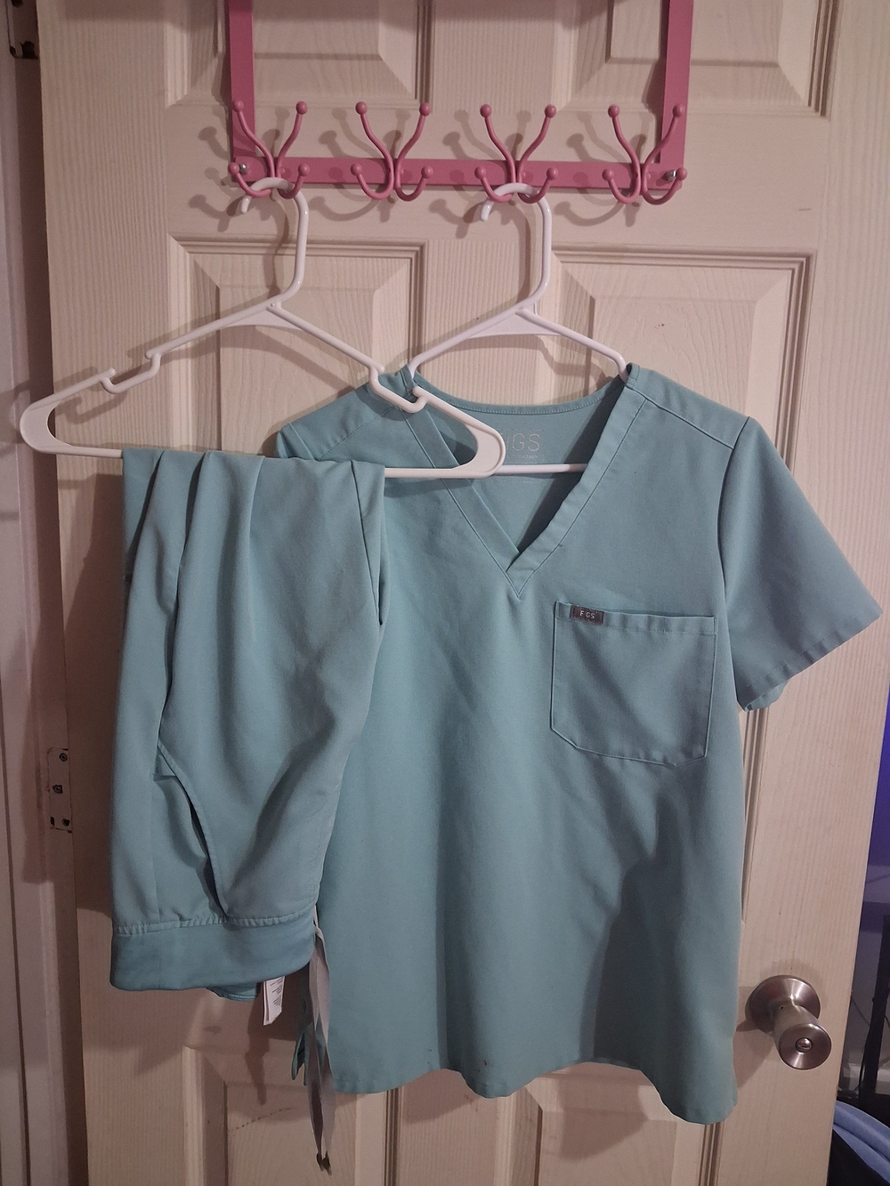 Light Teal Medical Scrub Top and Pants Set